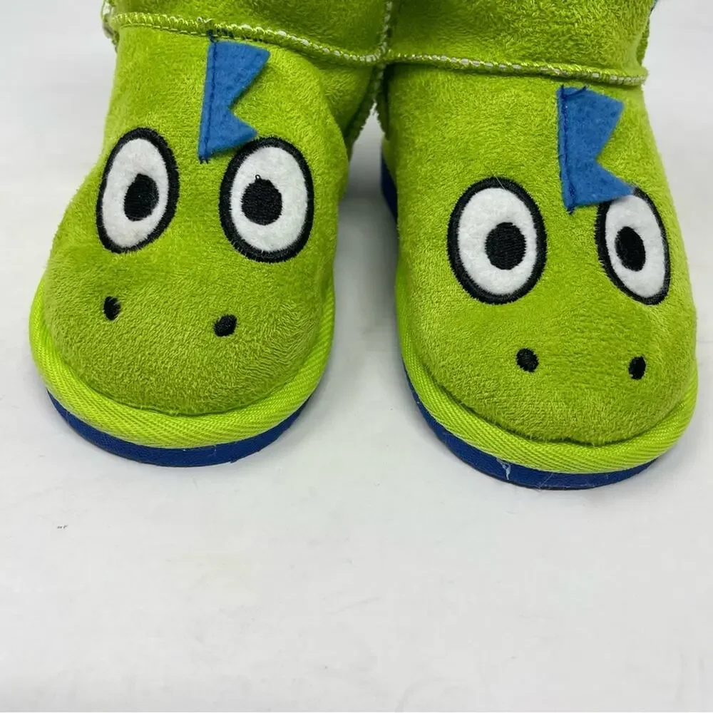 Lazy One Green Dinosaur Fur Lined Toasty Toez Slippers XS (6-7)